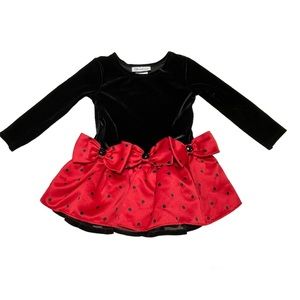 Bonnie Jean Velvet Black & Red Girls Dress - 2T